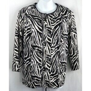 Elementz Jacket xl Blk/wht Zebra Sparkle Zip Up 3/4 Sleeve Button Mock Pockets
